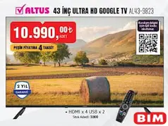 ALTUS 43 İNÇ ULTRA HD GOOGLE SMART TV AKILLI TELEVİZYON